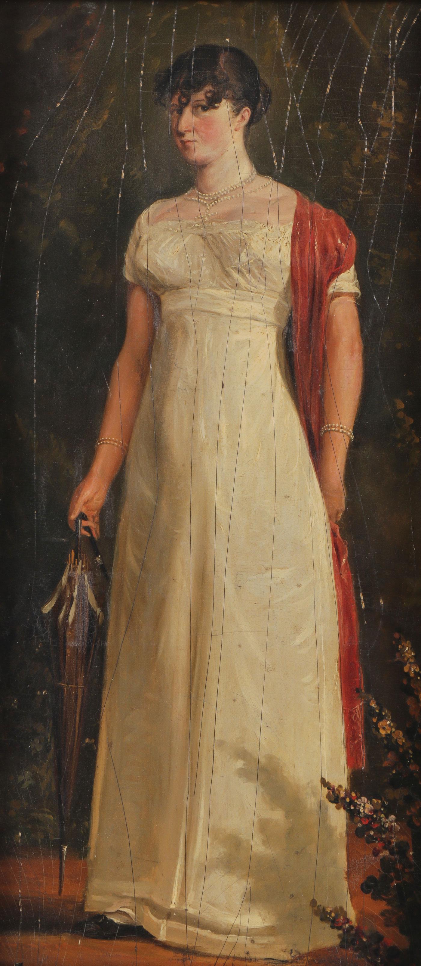 ENGLISH SCHOOL PAINTING 19TH CENTURY: Attributed to ADAM BUCK (British 1759-1833)Portrait of a Standing Woman with Parasol Oil on boardUnsigned17 inches x 8.2 inchesSHIPPING NOTICE:Jackson's is y