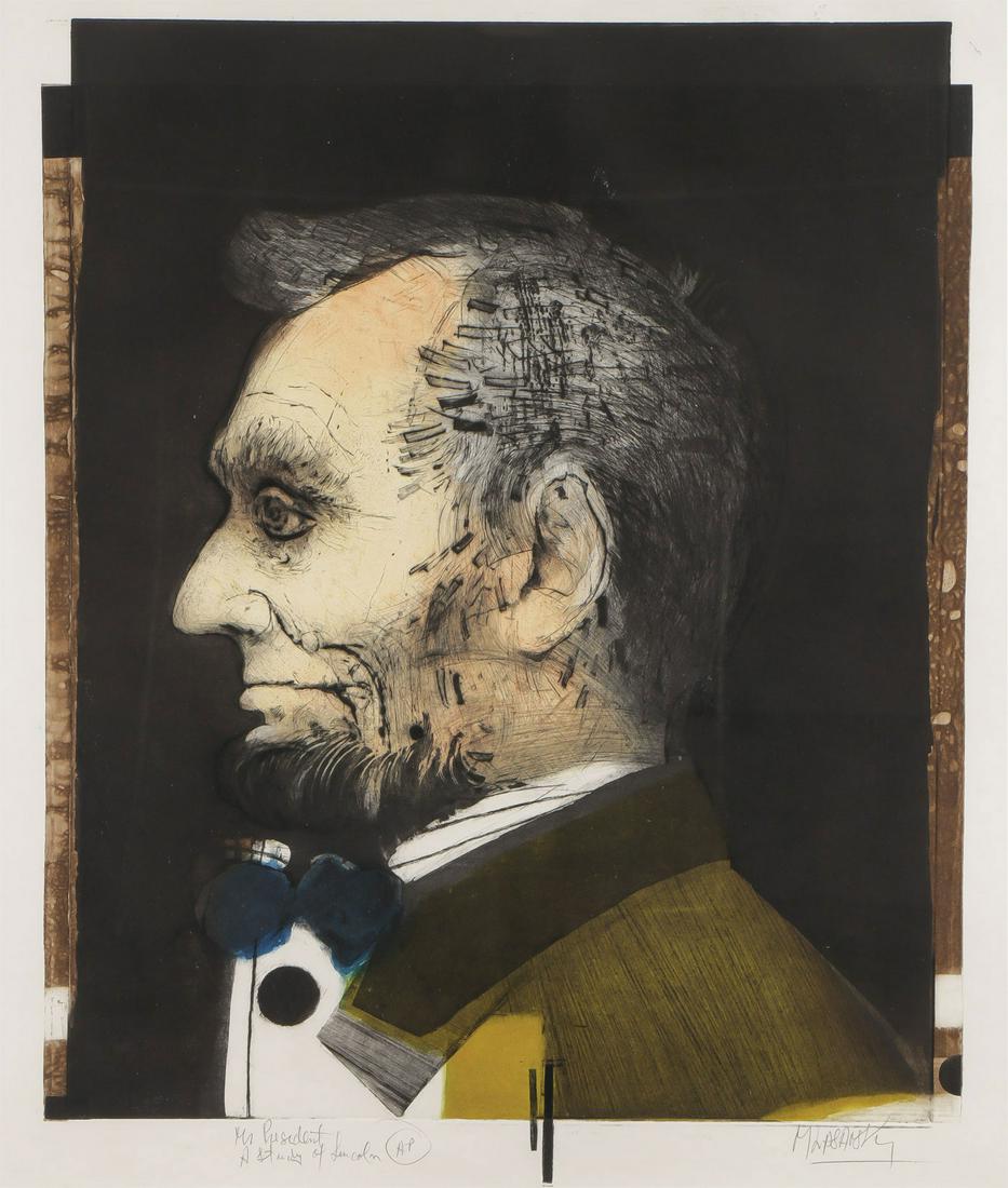 MAURICIO LASANSKY SIGNED PRINT PRESIDENT LINCOLN: MAURICIO LEIB LASANSKY (American 1914-2021)Mr. President: A Study of Lincoln Color etching, engraving, and aquatintSigned lower right and titled and editioned AP lower left23.25 inches x 19.75 in