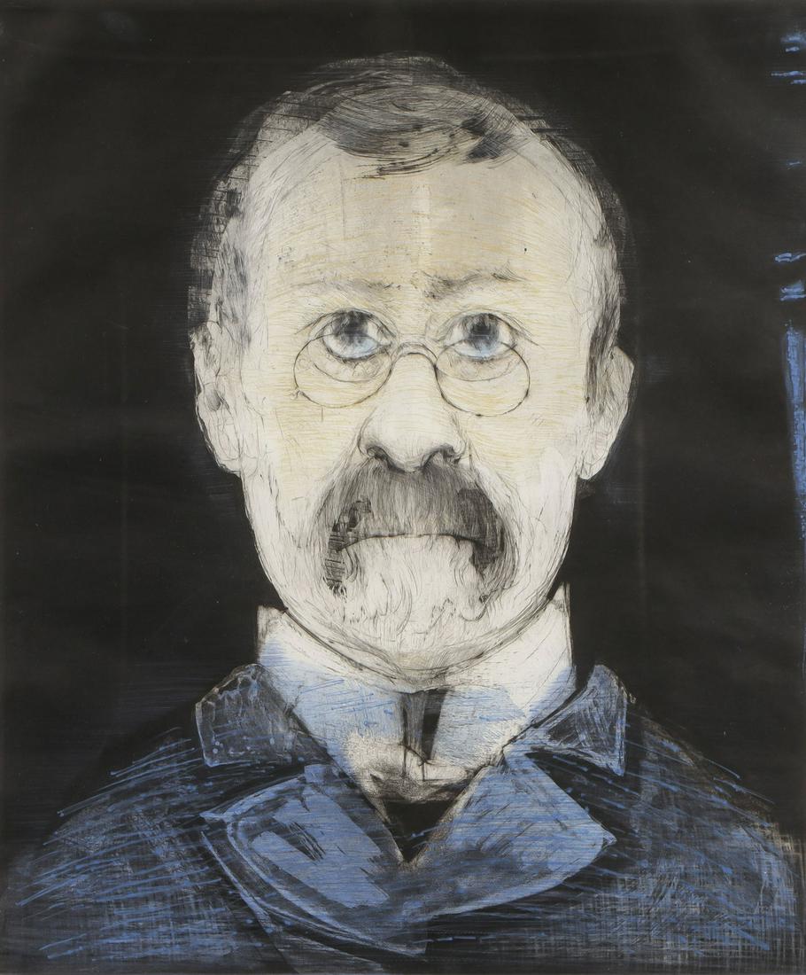 MAURICIO LASANSKY SIGNED ETCHING PASTEUR: MAURICIO LEIB LASANSKY (American 1914-2021)Pasteur- 1987Etching with drypointSigned, titled, and numbered 52/70 lower right23.5 inches x 20 inches, contained in a glazed frame