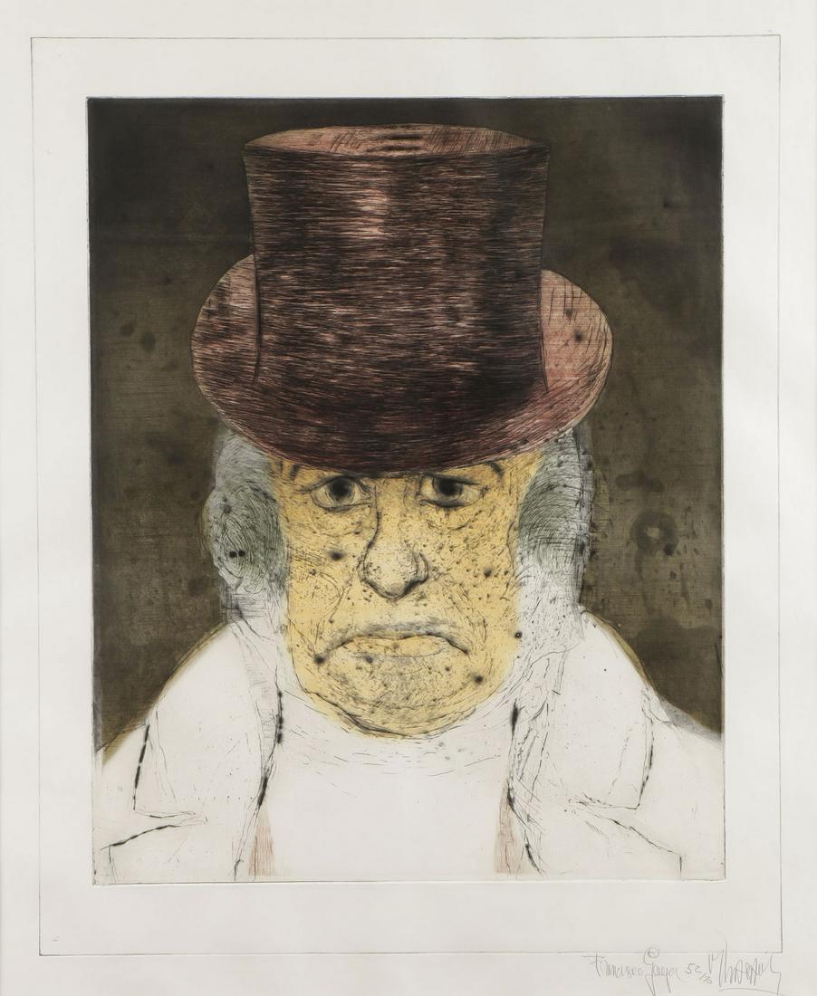 MAURICIO LASANSKY SIGNED PRINT GOYA: MAURICIO LEIB LASANSKY (American 1914-2021)Francisco Goya- 1985Color etching and drypointSigned, titled, and editioned 52/70 lower right21.5 inches x 17.5 inches, contained in a glazed frame