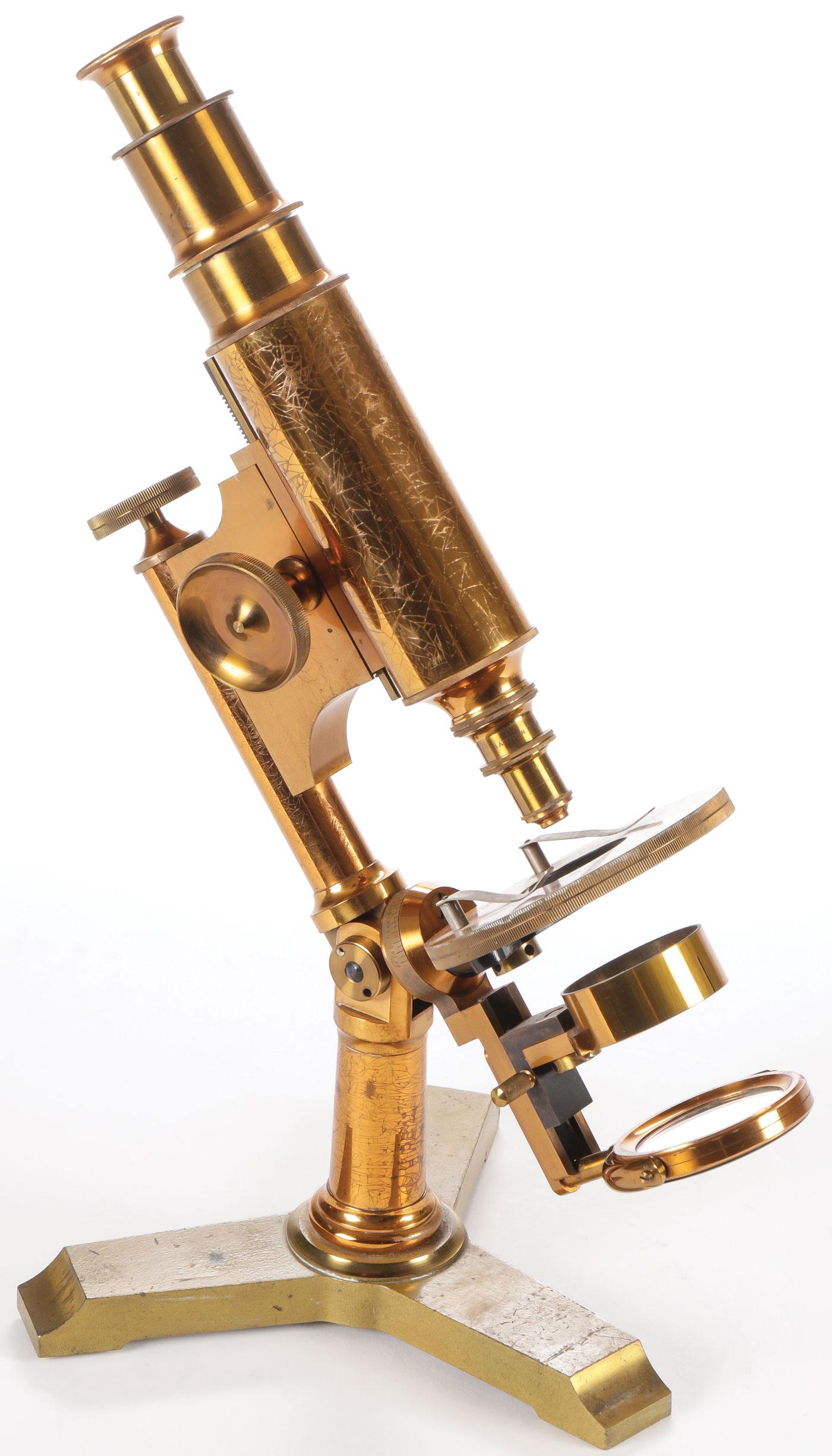 BAUSCH & LOMB UNIVERSAL PAT. MICROSCOPE, 19TH C: BAUSCH & LOMB UNIVERSAL PAT. MICROSCOPE, 19TH C. In good condition, complete with case and accessories. Earliest patent date October 1876, latest October 1885. Height of case 14 inches. SHIPPING NOTIC