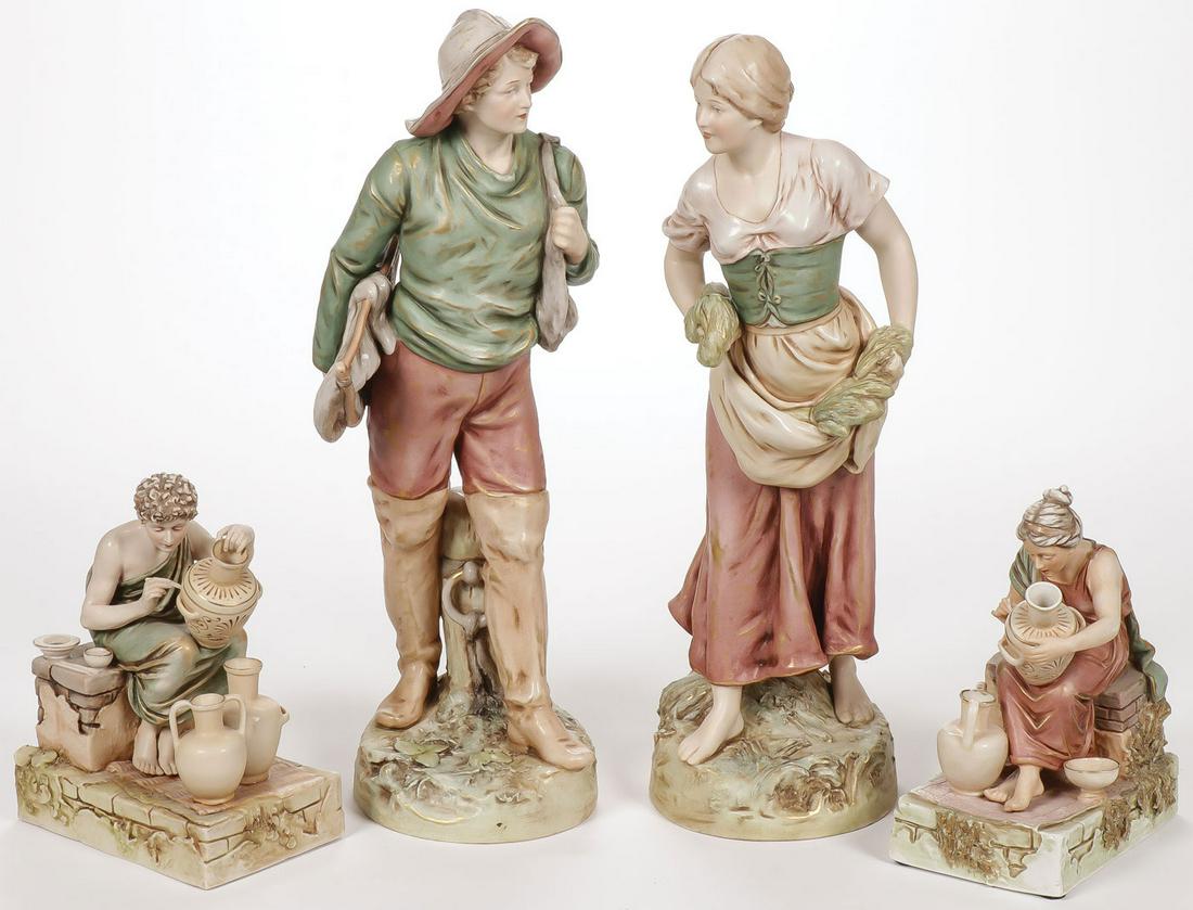 ROYAL DUX GROUP: ROYAL DUX GROUP. Comprising four individual pieces, including a matching husband and wife, the fisherman and the gardener, sequentially impressed mold numbers on underside of base 1808 and 1809 and wi