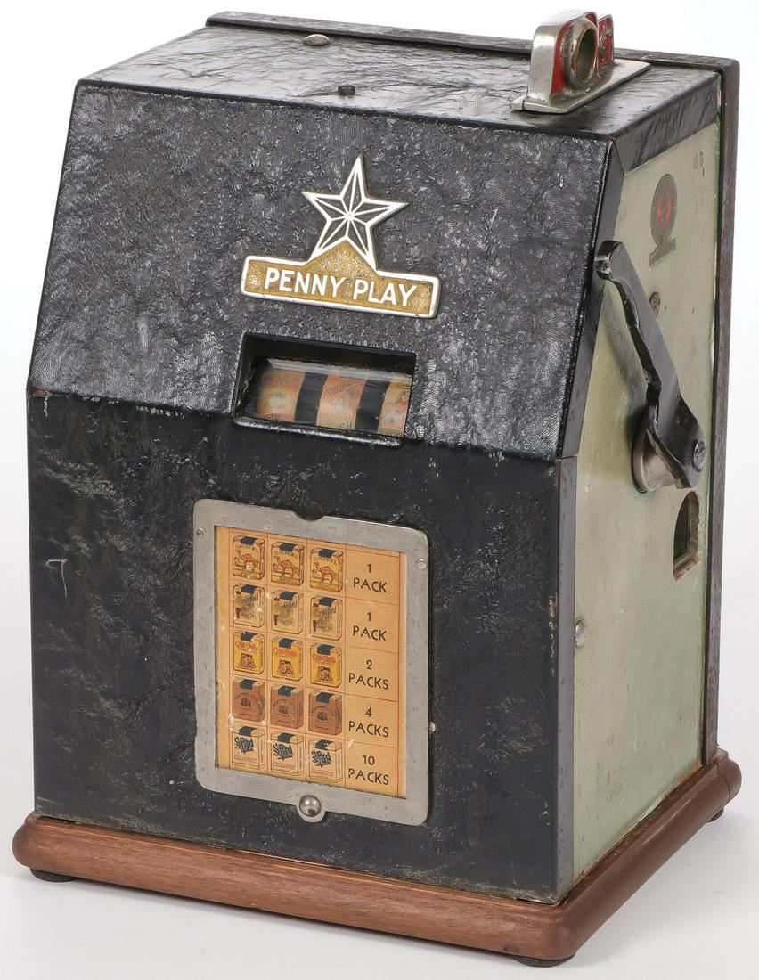 JENNINGS STAR PENNY PLAY TRADE STIMULATOR: JENNINGS STAR PENNY PLAY TRADE STIMULATOR. With key, seems to function. Height 14 inches. SHIPPING NOTICE: Jackson's is your sole and only source for one stop packing and shipping. With over 50 ye