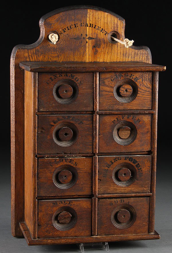 AN EIGHT DRAWER OAK SPICE CABINET, CIRCA 1900. H: AN EIGHT DRAWER OAK SPICE CABINET, CIRCA 1900. Height 17.5 inches .