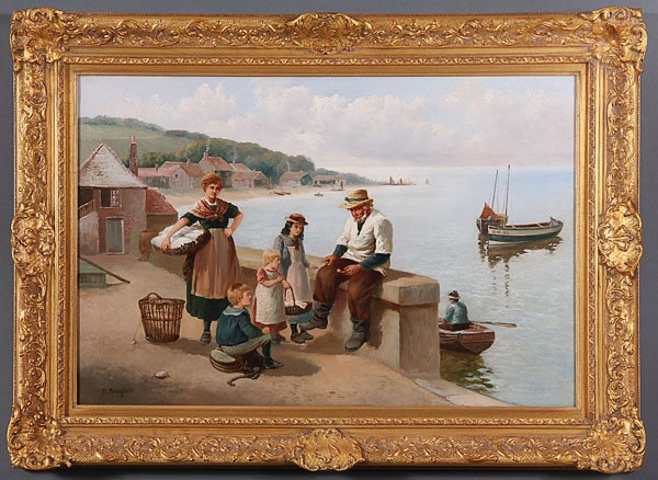 ROSE DOUGLAS BRITISH OIL ON CANVAS PAINTING: ROSE DOUGLAS (British 1893-1898), The Tale of the Sea, Oil on canvas, Signed lower left, 20 inches x 30 inches (50.5 x 76 cm).