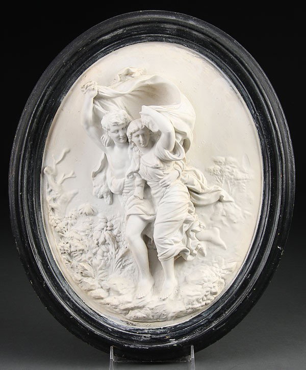 A 19TH C PLASTER SCULPTURE PLAQUE JACOB & RACHEL: A 19TH CENTURY PLASTER SCULPTURE PLAQUE OF JACOB AND RACHEL, height 16 inches.