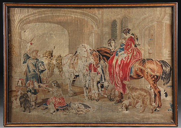 AN 18TH CENTURY FRENCH AUBUSSON SCENIC TAPESTRY P: AN 18TH CENTURY FRENCH AUBUSSON SCENIC TAPESTRY PANEL FRAGMENT. Losses. 30.5 inches x 44 inches.
