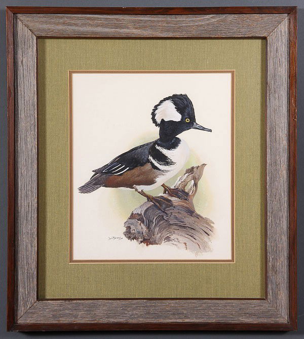 LEE LEBLANC (American 1913-1988), a pair of duck: LEE LEBLANC (American 1913-1988), a pair of duck watercolors, one signed lower right and lower left, 13.75 inches x 12 inches each. Together with a "Stellar's Eiders" Federal Duck Stamp print.