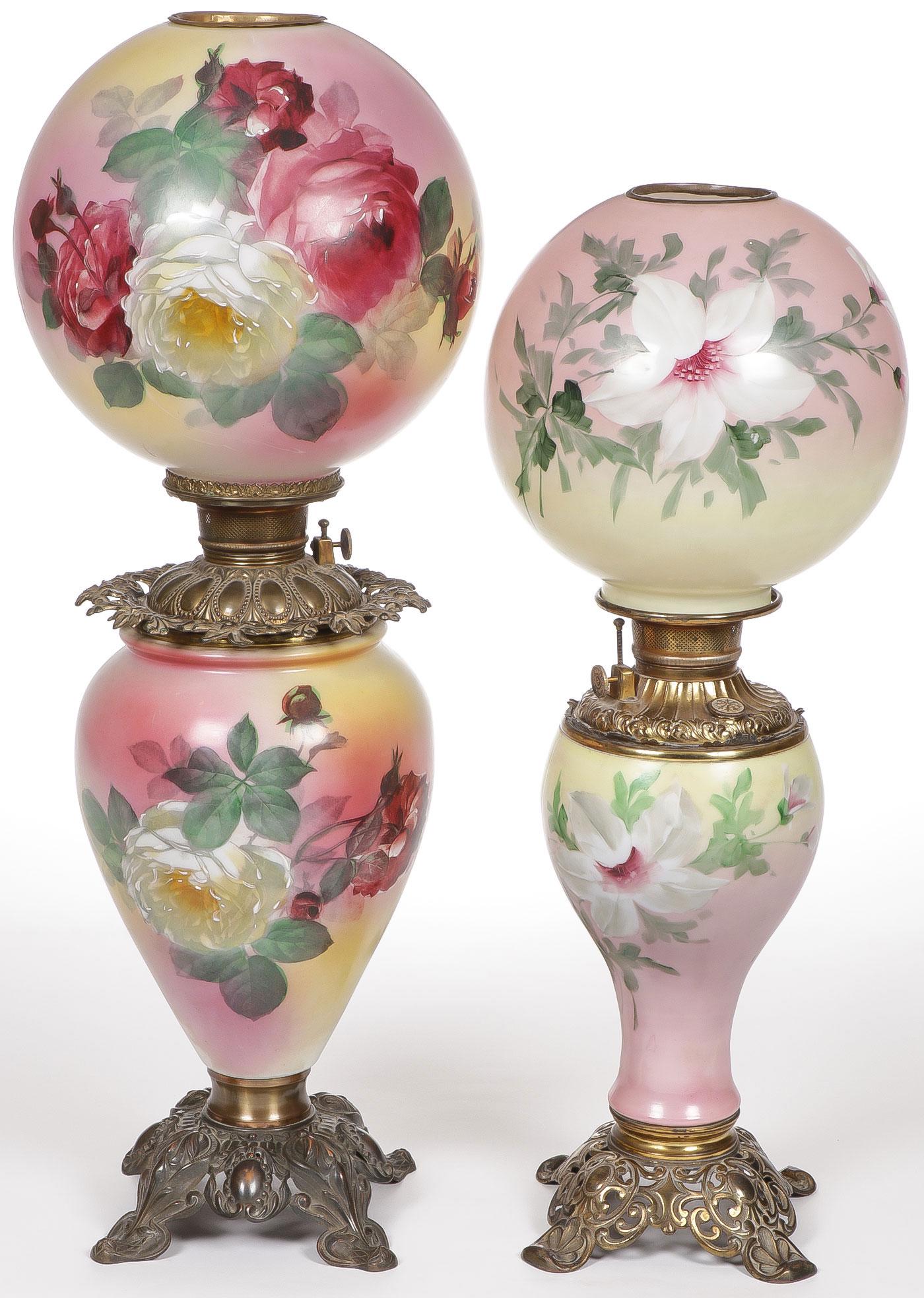PAIR OF GWTW PARLOR LAMPS: PAIR OF GWTW PARLOR LAMPS. Each electrified. Greatest height 28 inches. SHIPPING NOTICE: Jackson's is your sole and only source for one stop packing and shipping. With over 50 years of experienc
