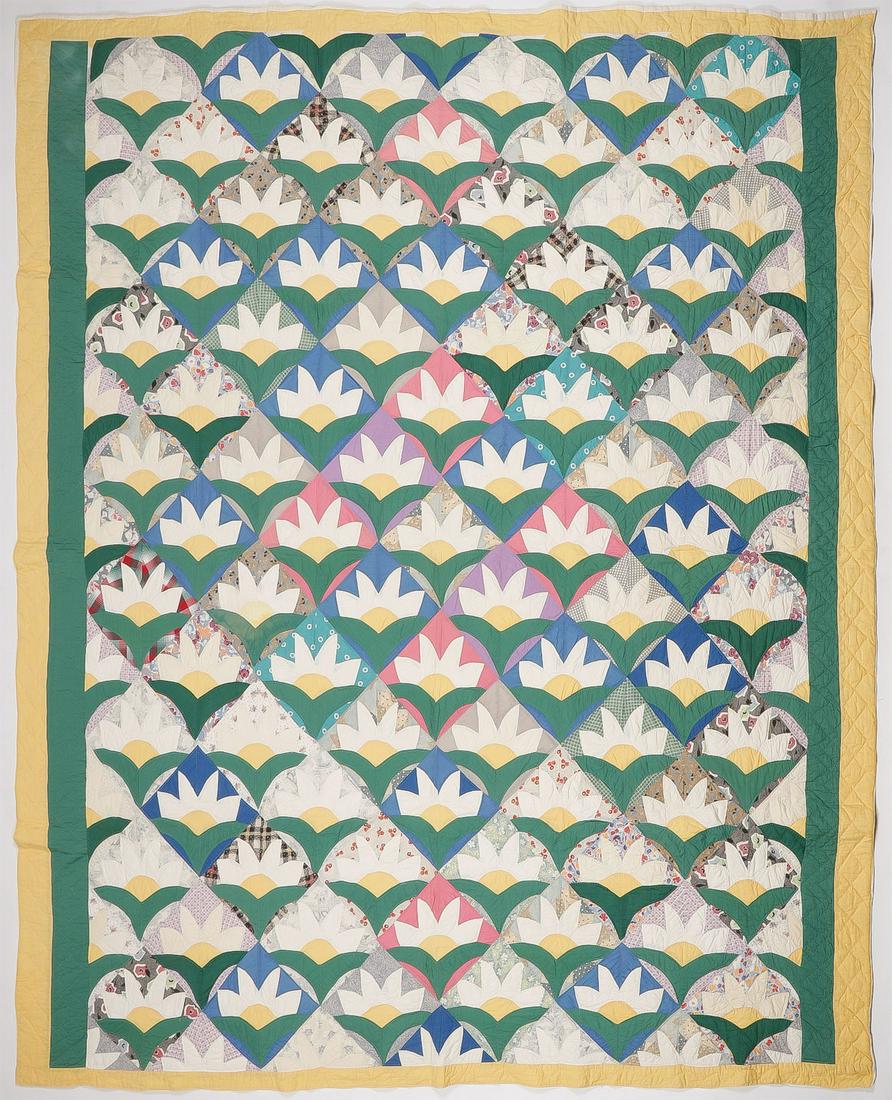 THREE AMERICAN QUILTS: THREE AMERICAN QUILTS. Including a field of daisies (91 inches x 75 inches), a star pattern (87 inches x 68 inches), and a broken star (77 inches x 72 inches). SHIPPING NOTICE: Jackson's is your