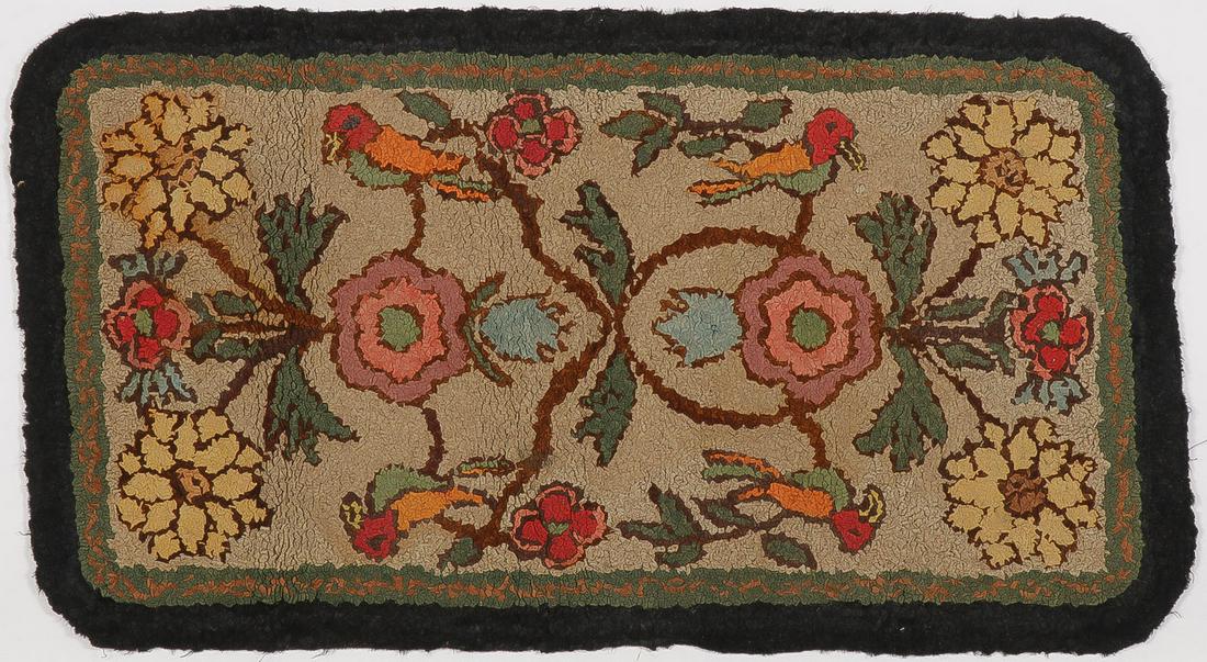 FIVE VINTAGE HOOKED RUGS: FIVE VINTAGE HOOKED RUGS. Each with floral patterns of various shapes. The largest measurement is 52 inches x 29 inches. SHIPPING NOTICE: Jackson's is your sole and only source for one stop packi