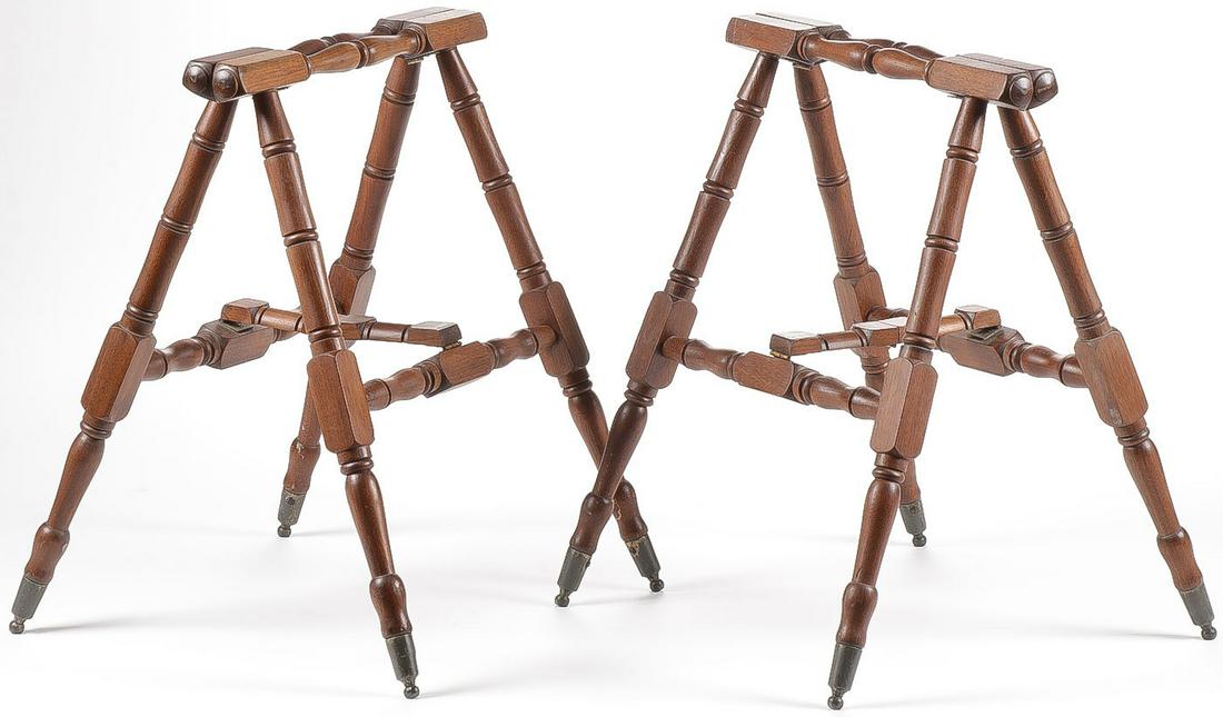 A SET OF WALNUT FOLDING CASKET STANDS 19TH C: A SET OF WALNUT FOLDING CASKET STANDS 19TH C. Height 20.75 inches. SHIPPING NOTICE: Jackson's is your sole and only source for one stop packing and shipping. With over 50 years of experience, our