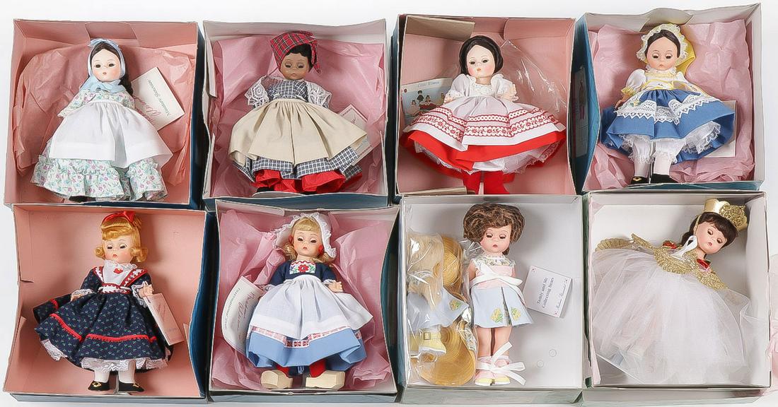 EIGHT MADAM ALEXANDER DOLLS: EIGHT MADAM ALEXANDER DOLLS. Each in the original box. Box is 8.25 inches square. SHIPPING NOTICE: Jackson's is your sole and only source for one stop packing and shipping. With over 50 years of