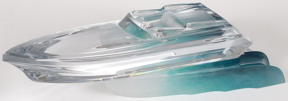 DAUM NANCY CRYSTAL SPEEDBOAT: DAUM NANCY CRYSTAL SPEEDBOAT. The boat itself in excellent condition with no damage, on pate-de-verre base with bruise. Length of boat 15.25 inches.SHIPPING NOTICE:Jackson's is your sole and onl