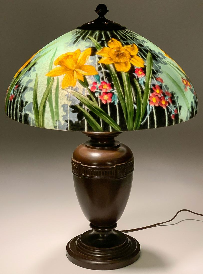 A HANDEL REVERSE PAINTED LAMP. (1 of 5)