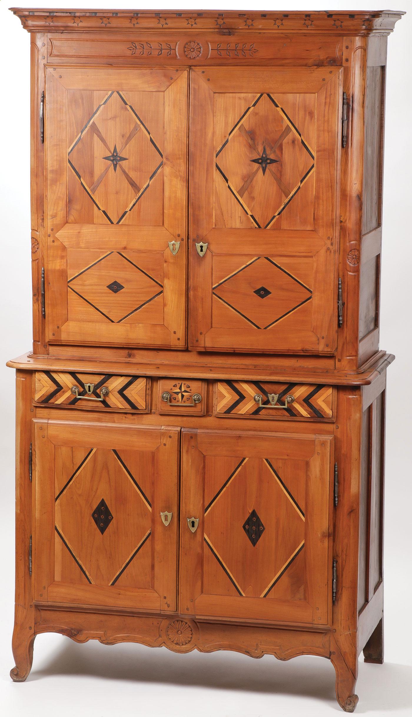 ATTRACTIVE CONTINENTAL INLAID CABINET 19TH C (1 of 3)