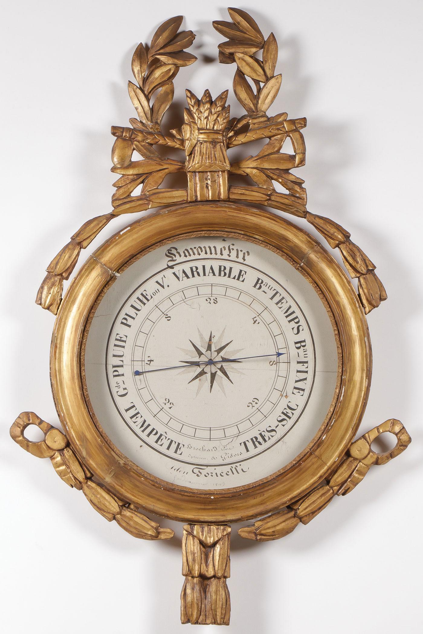 CARVED GILT WOOD BAROMETER, TORRICELLI, 18TH C (1 of 3)