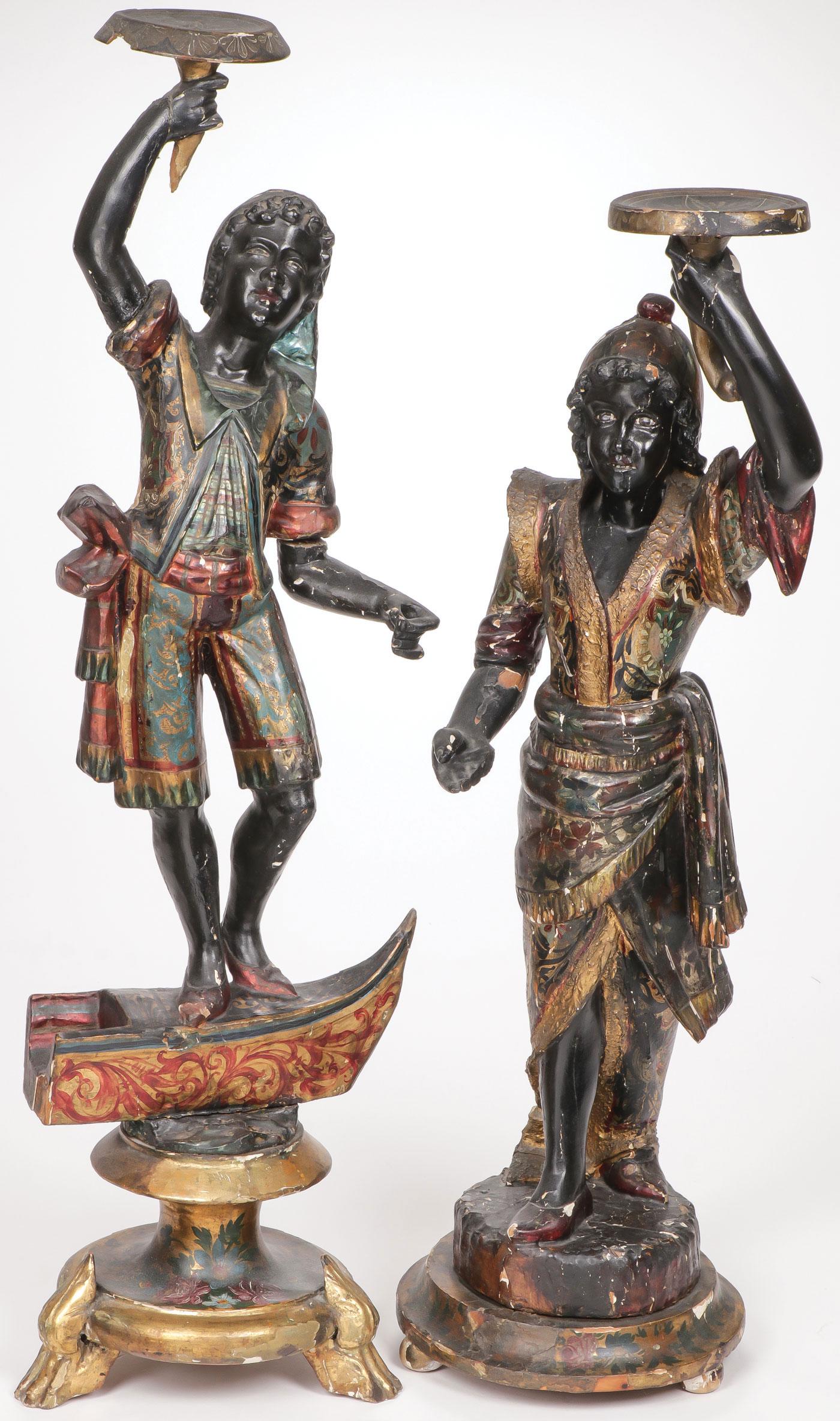 PAIR VENETIAN CARVED BLACKAMOOR STANDS (1 of 2)