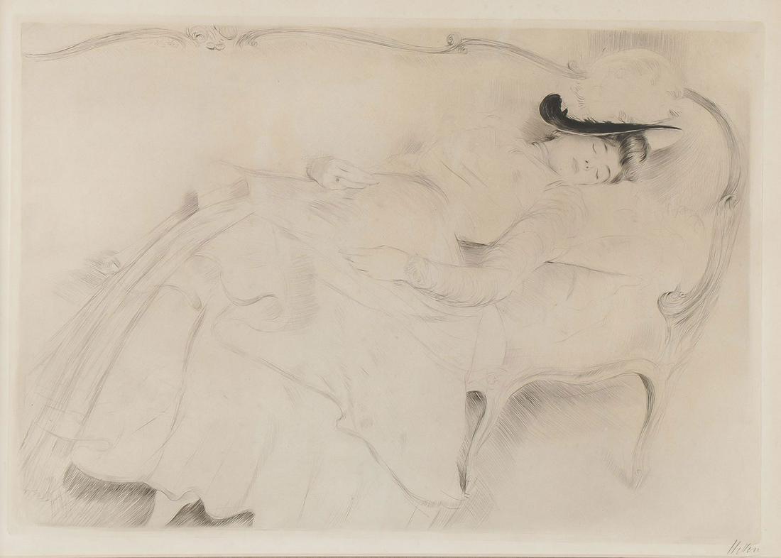 SIGNED HELLEU ETCHING RECLINING BEAUTY C 1900 (1 of 4)