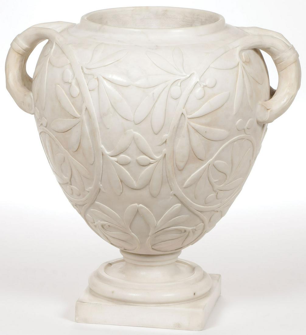 AN ITALIAN CARVED MARBLE URN 19TH C (1 of 2)