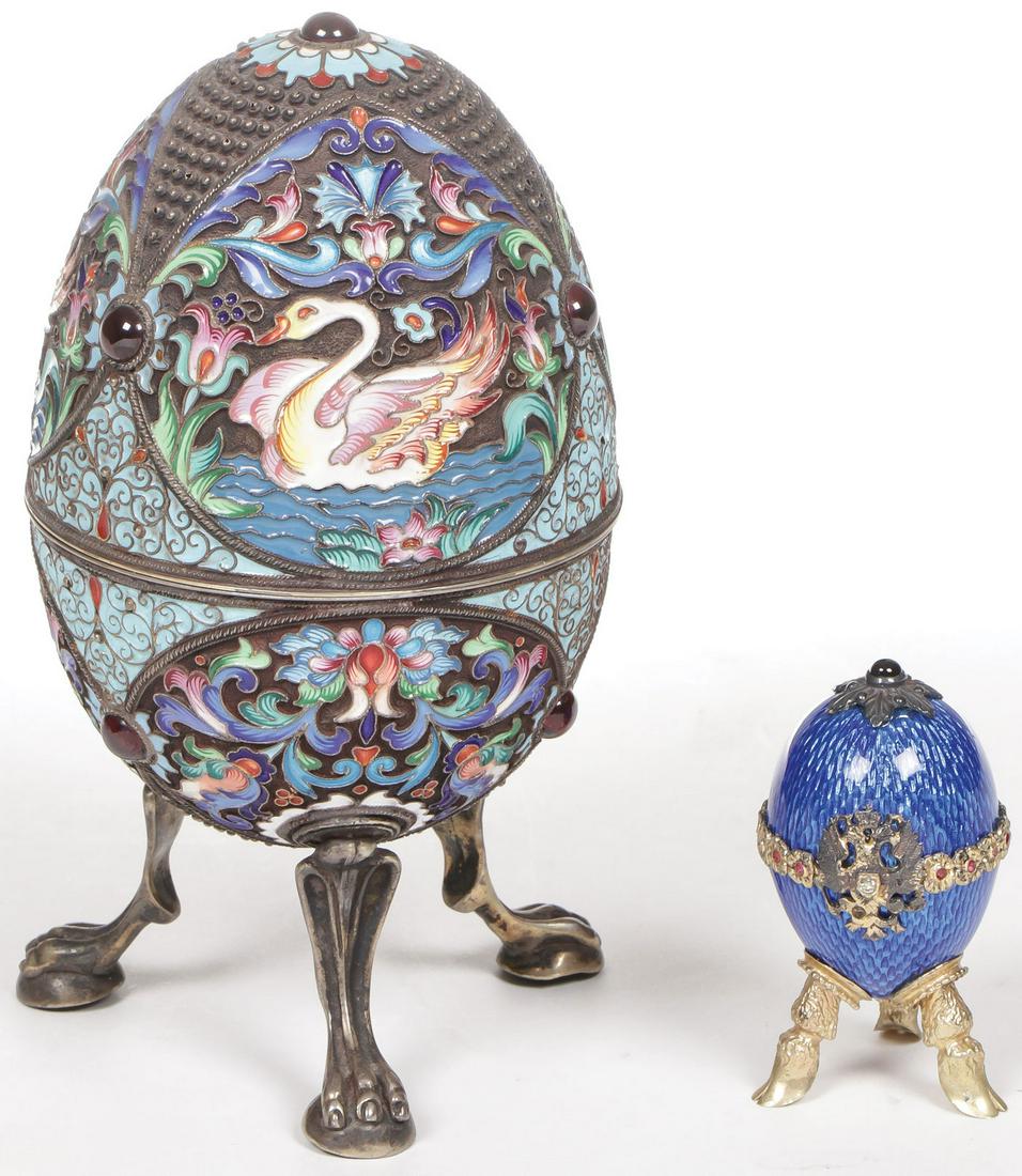RUSSIAN SILVER AND ENAMELED EGGS (1 of 3)