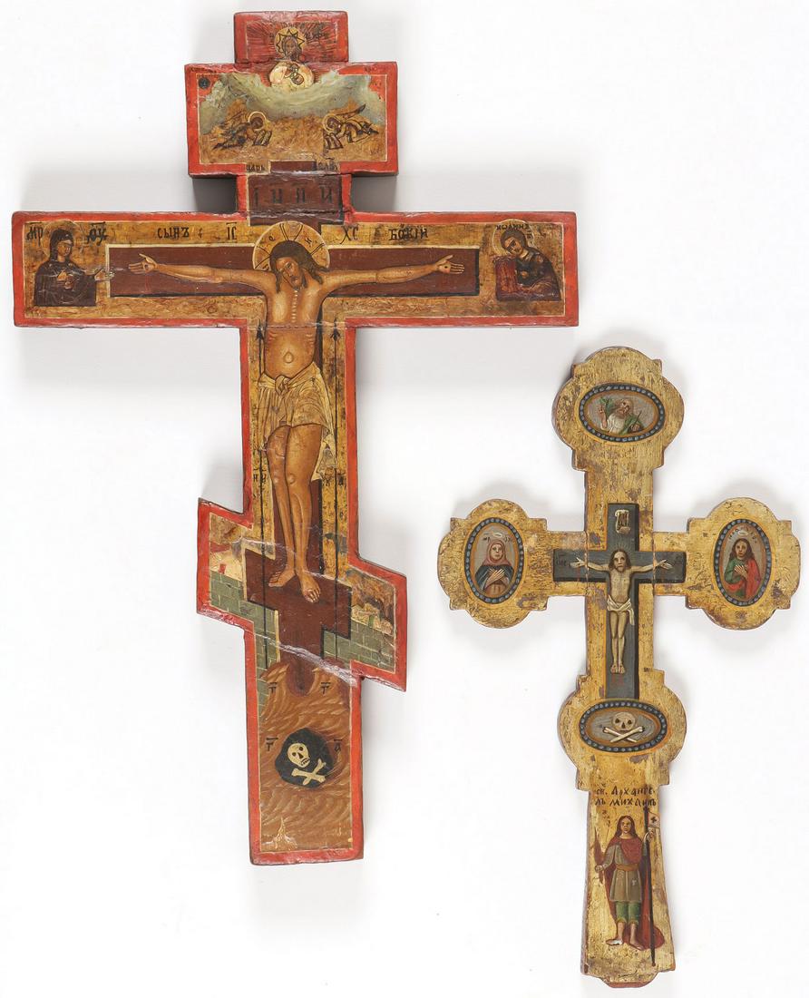 PAIR OF RUSSIAN ICON CRUCIFIXES 19TH C (1 of 3)