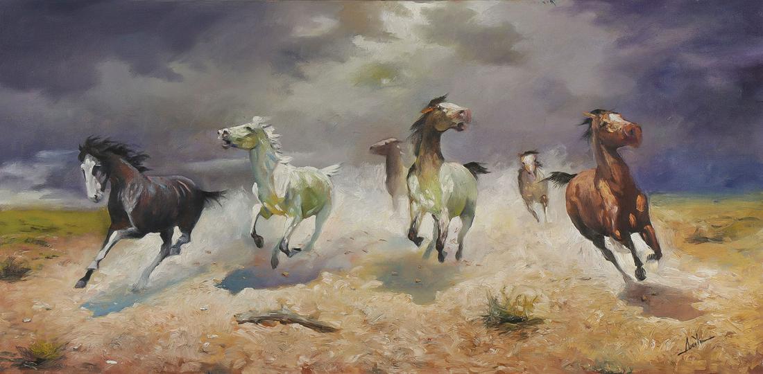 JIM ABIETA OIL ON CANVAS GALLOPING HORSES (1 of 4)