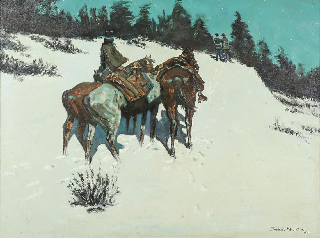 GREAT VINTAGE WESTERN PAINTING AFTER REMINGTON (1 of 4)