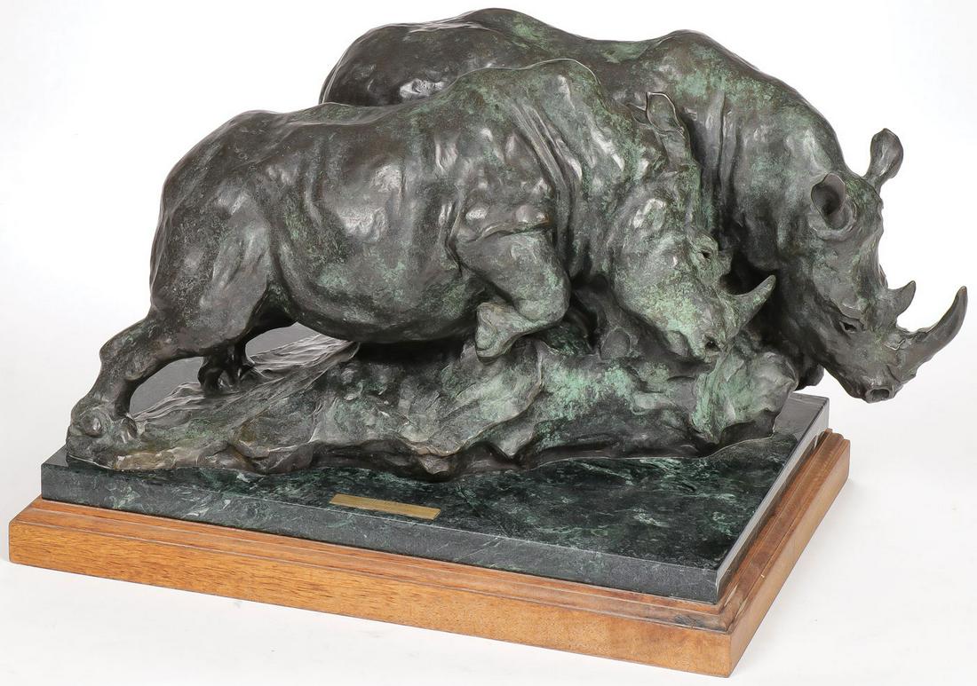 EXCEPTIONAL BRONZE RHINOCEROS GROUPING (1 of 4)