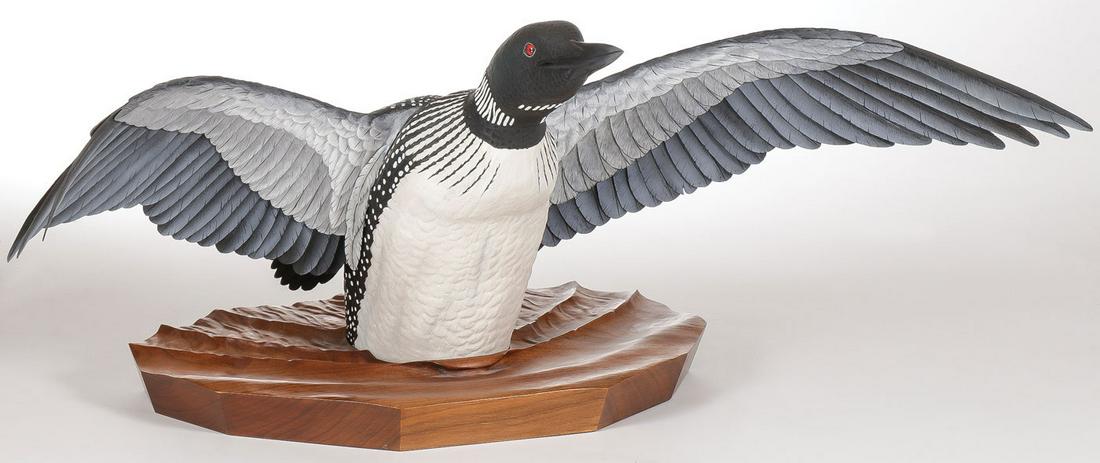 LIFE SIZE ARTIST SIGNED CARVED WOOD LAKE LOON (1 of 3)