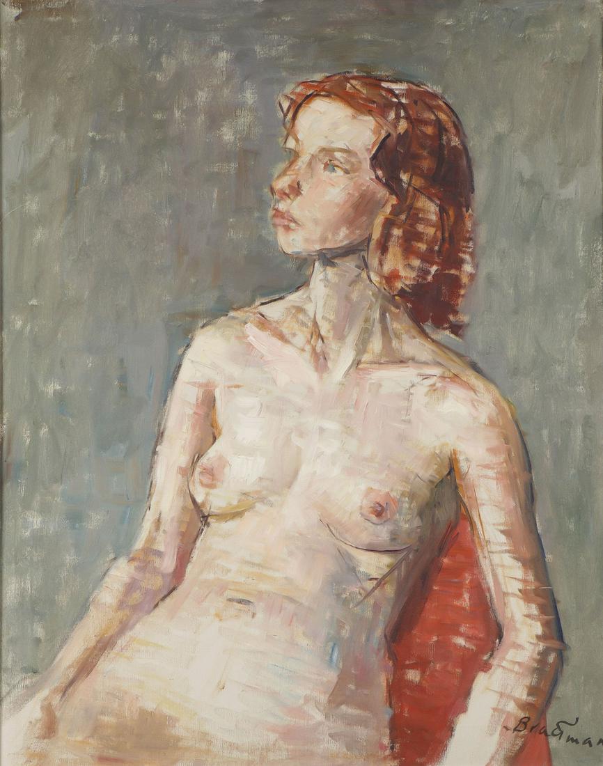 SIGNED NUDE OIL PAINTING BY BRACKMAN: ROBERT BRACKMAN (American 1898-1980)Portrait of a Seated Nude Woman Oil on canvasSigned lower right “Brackman”30 inches x 24.25 inches (76 x 61.5 cm)SHIPPING NOTICE:<