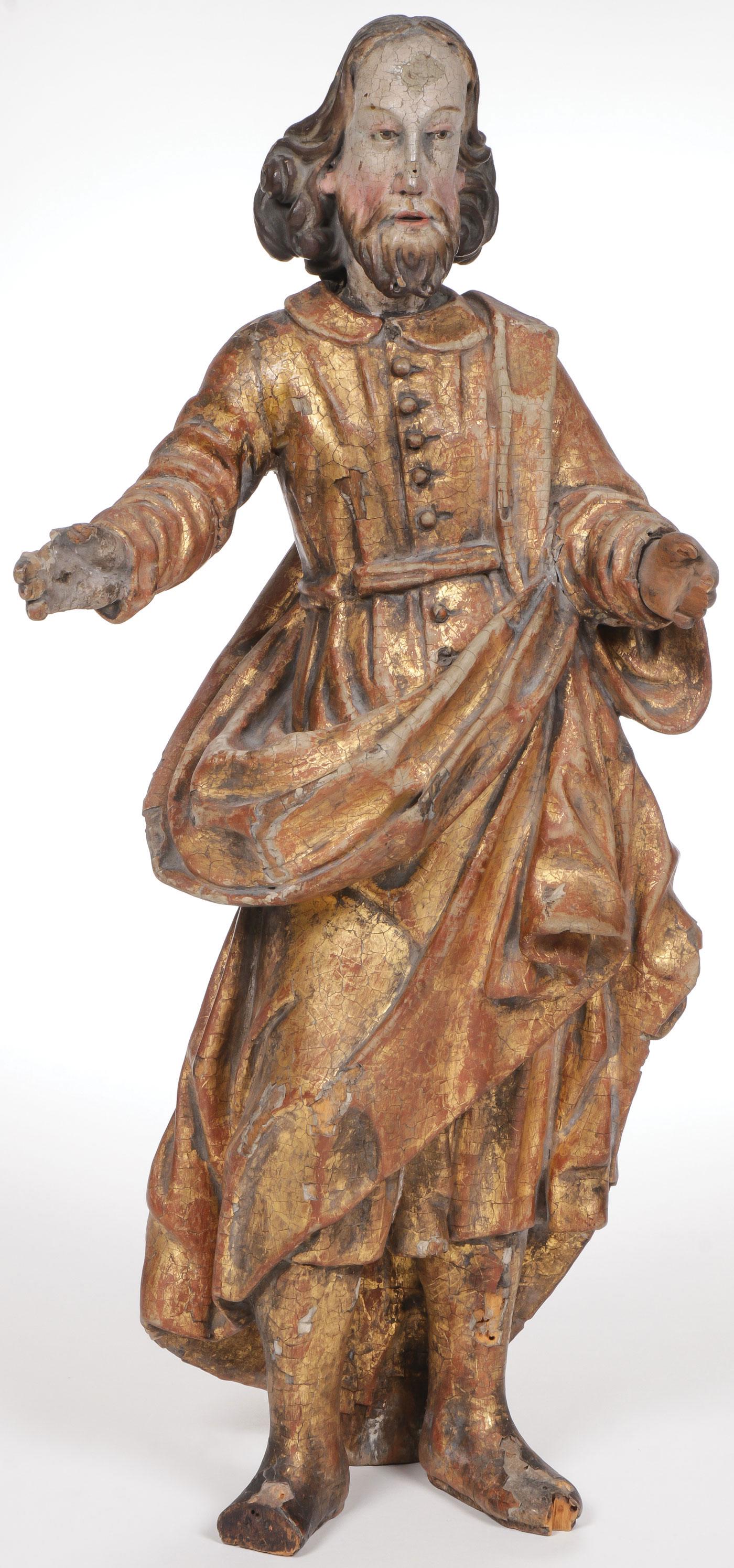 A CARVED GILT WOOD FIGURE OF A SAINT 18TH C (1 of 3)