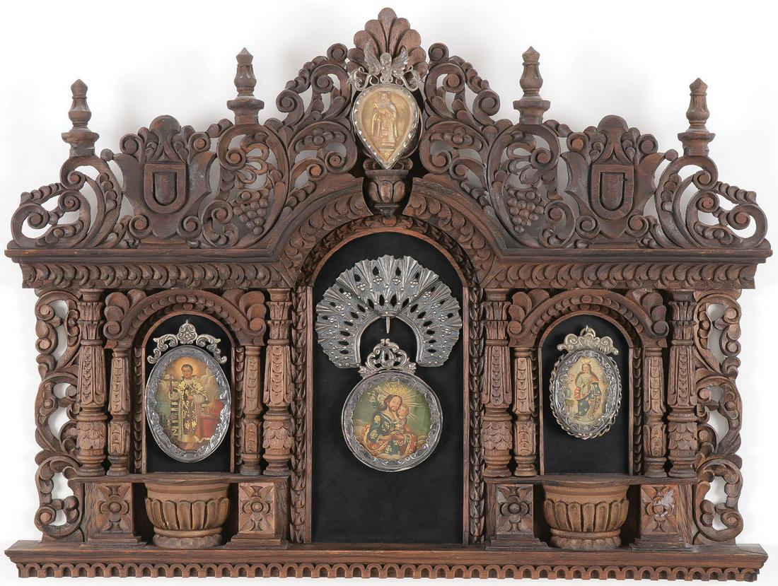 FOUR FINE SPANISH COLONIAL RELICARIO’S & FRAME (1 of 6)