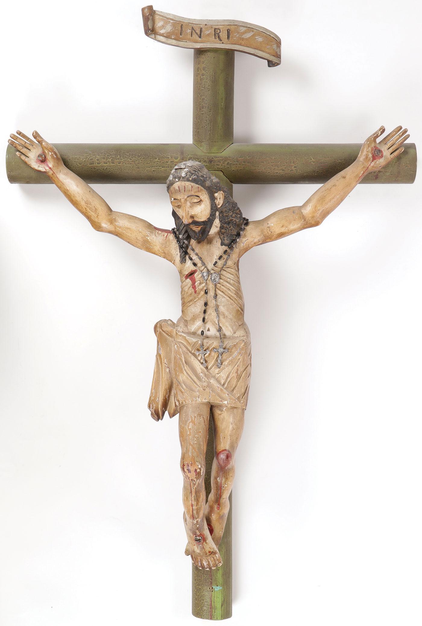 LARGE SPANISH COLONIAL STYLE CARVED CRUCIFIX (1 of 2)