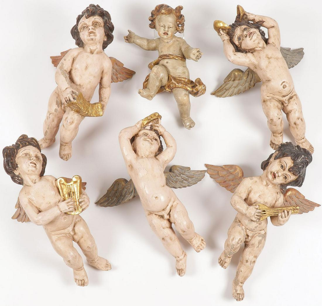 SIX CARVED WOOD PUTTI (1 of 3)