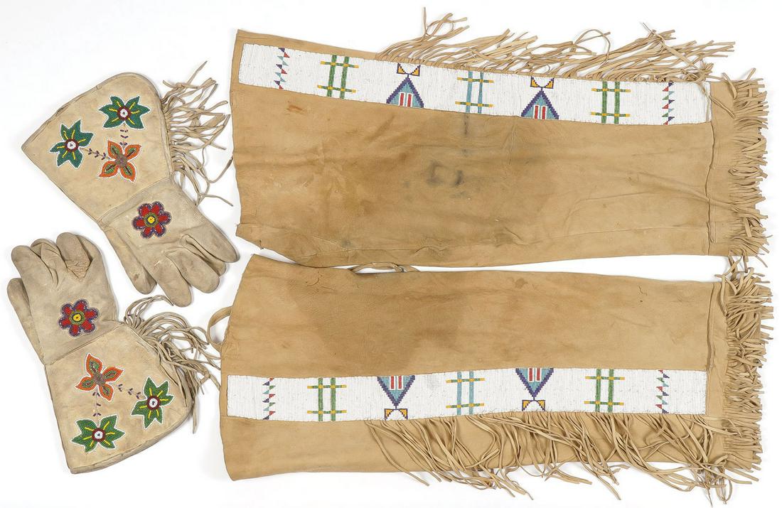 NATIVE AMERICAN BEADED LEGGINGS & GAUNTLETS (1 of 2)