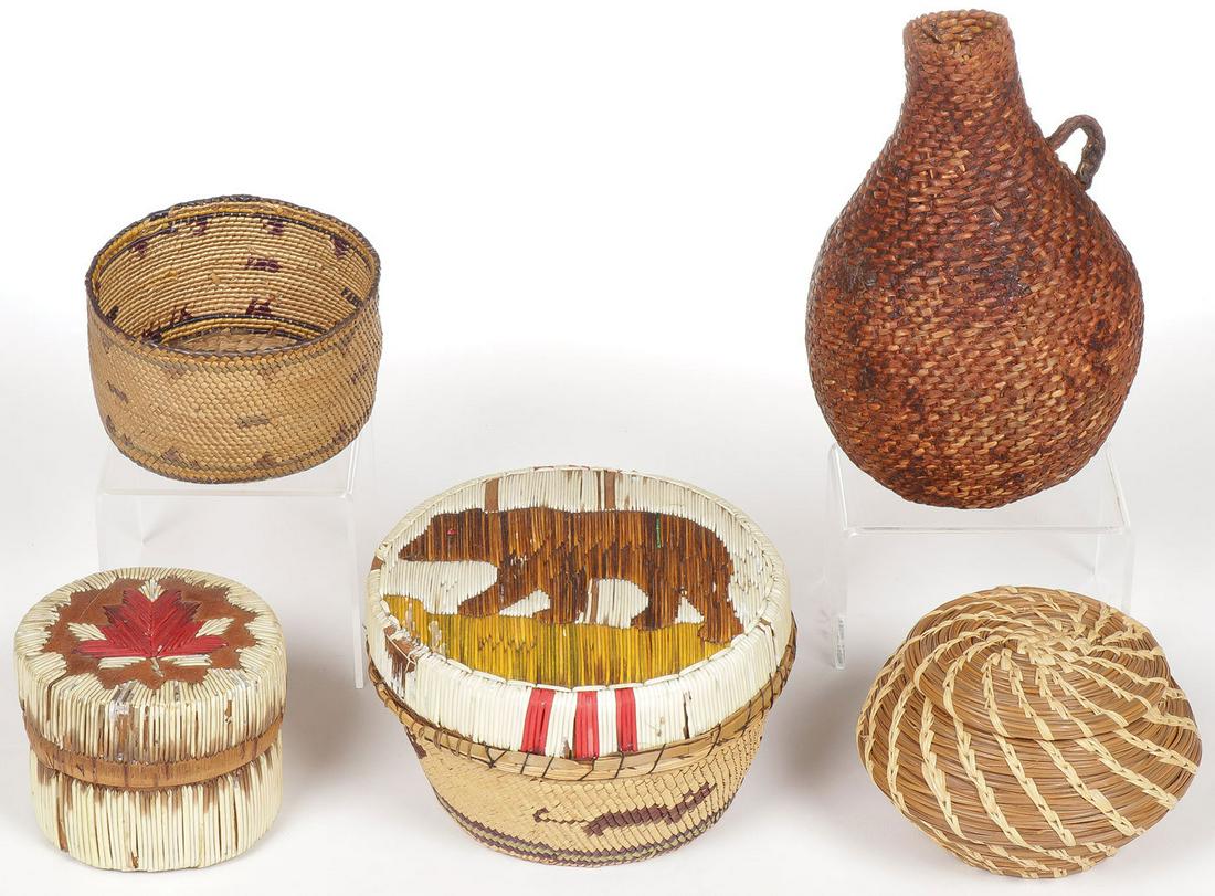 NATIVE AMERICAN WOVEN & QUILL DECORATED BASKETS (1 of 3)