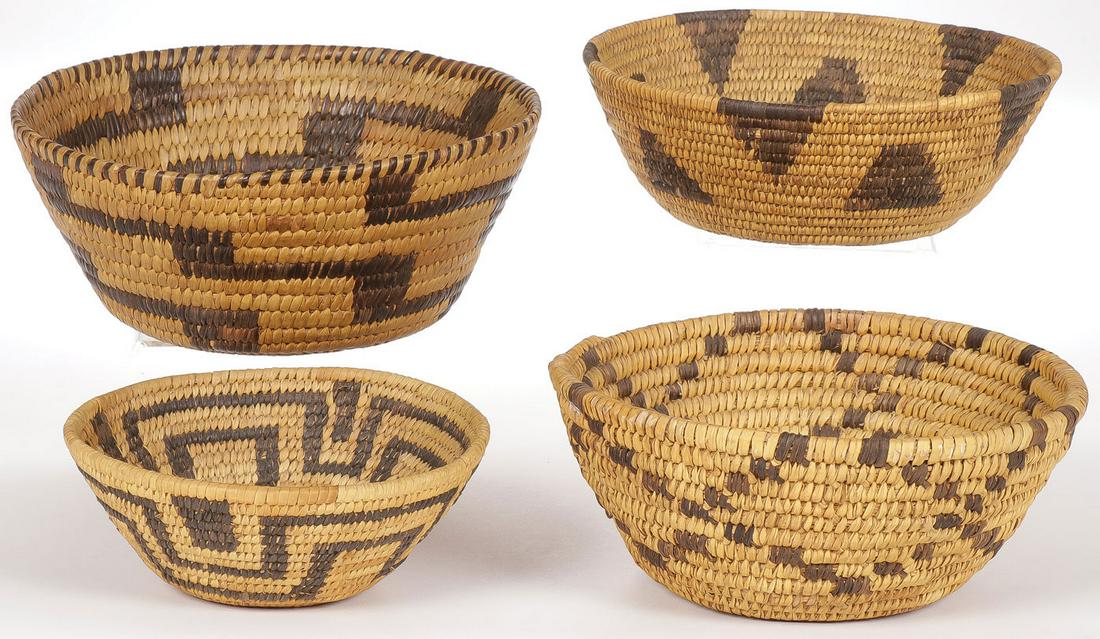 FOUR PAPAGO WOVEN BOWLS (1 of 2)