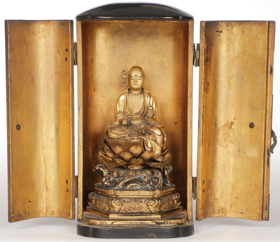 JAPANESE ZUSHI WITH JIZO BOSATSU, EDO (1 of 3)