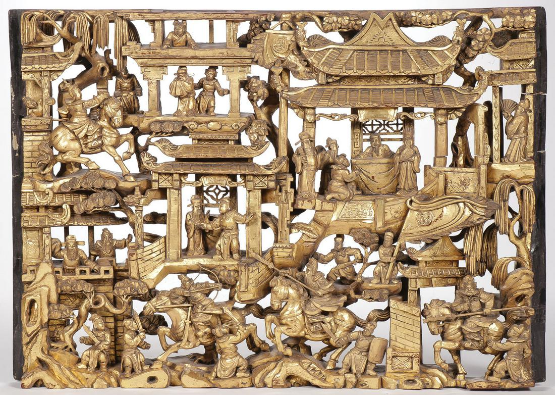 CHINESE CARVED & GILT WOOD PANEL (1 of 2)