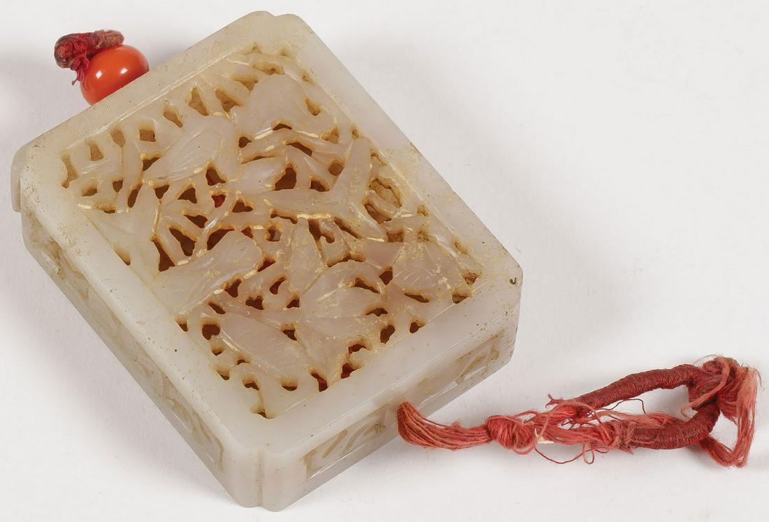 A CHINESE CARVED JADE SACHET, QING (1 of 8)