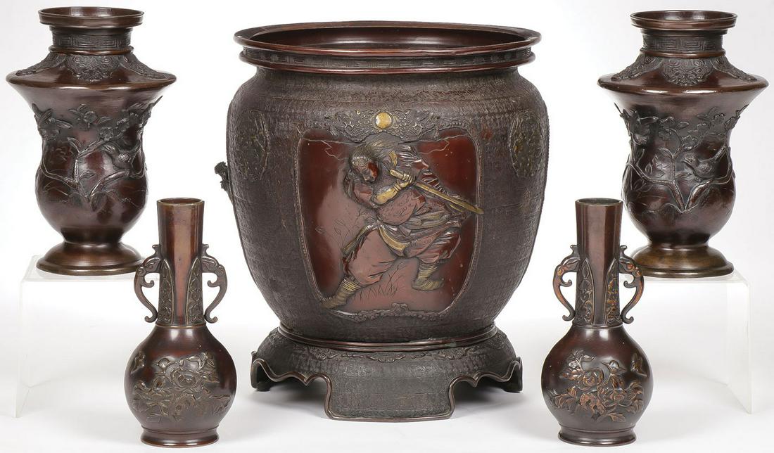 JAPANESE & CHINESE BRONZE VASE GROUP (1 of 3)