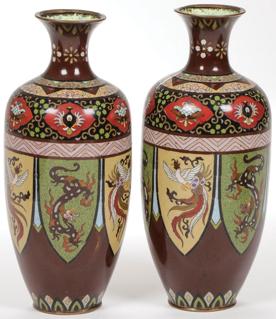 PAIR JAPANESE CLOISONNE VASES, MEIJI (1 of 3)