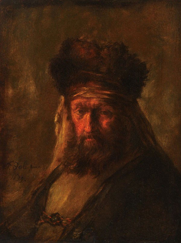 OLD MASTER PAINTING, CIRCLE OF BOL: Circle/Follower of FERDINAND BOL (Dutch 1616-1680). Portrait of a Man in Oriental Attire. Oil on wood panel. Bears the signature and date "F. Bol 1675" lower left. 9.3 inches x 7 inches (23.5 cm x 18