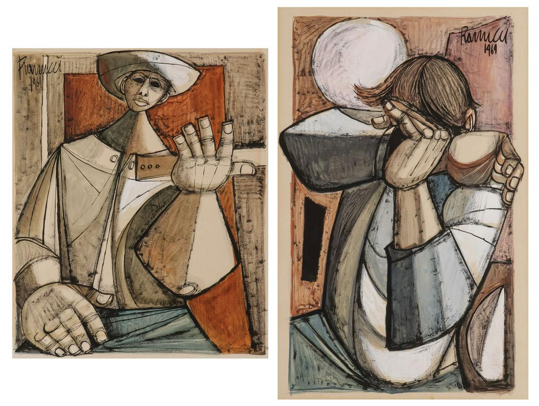 PR MODERNIST PAINTINGS, LUCIO RANUCCI, 1969: LUCIO RANUCCI (Italian b. 1925-) A Man in Hat and A Man Shielding the Sun - a pair Watercolor, ink and gouache Both signed and dated 1969 The first 17.75 inches x 14.5 inches (44.5 x 37cm), the second