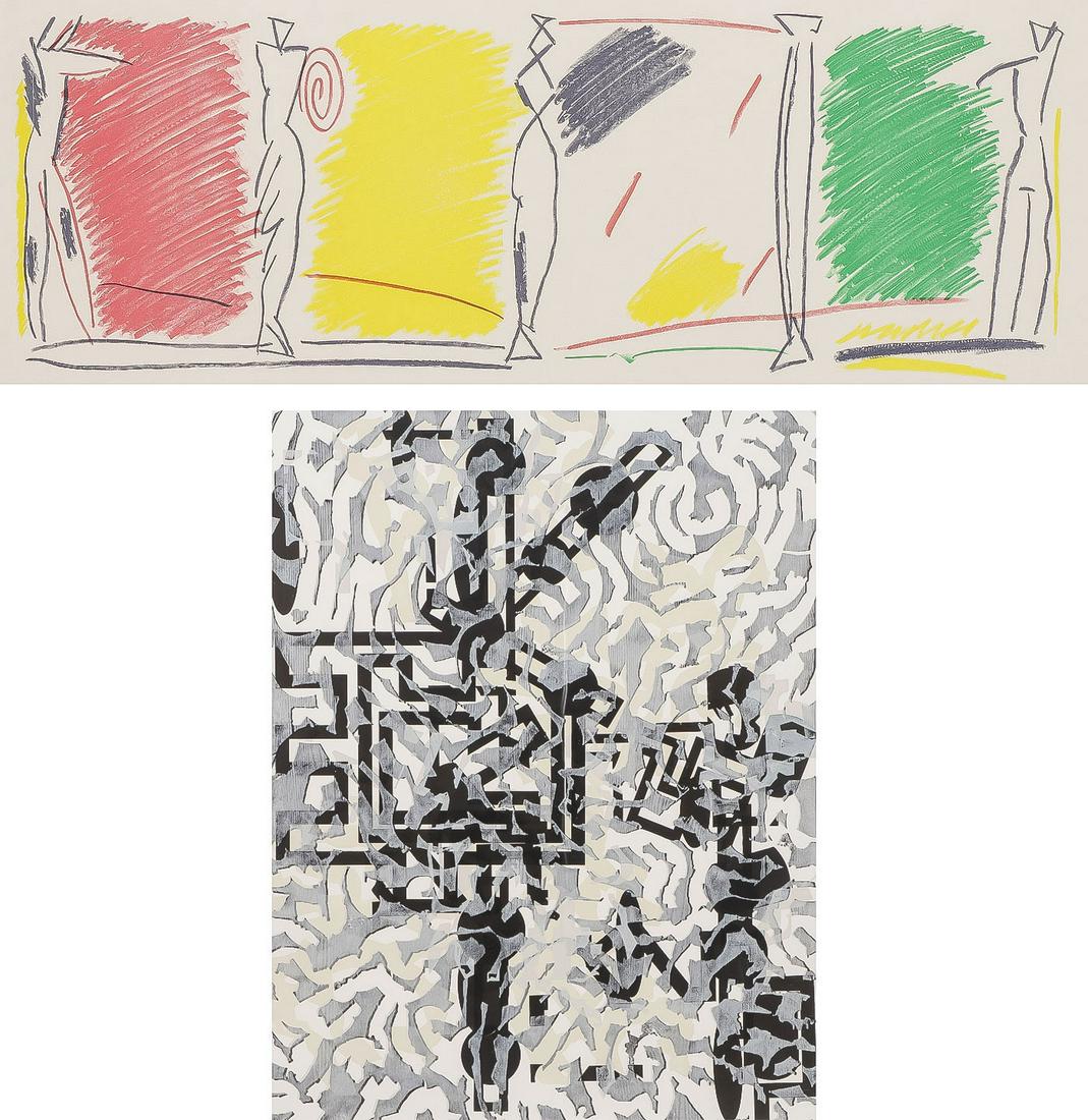 BARRY LE VA & AKI KURODA SIGNED PRINTS: BARRY LE VA & AKI KURODA SIGNED PRINTS. Comprising an untitled abstract lithograph print by Aki Kuroda (Japanese b. 1944 -), signed and editioned lower right, contained in a glazed frame overall measu