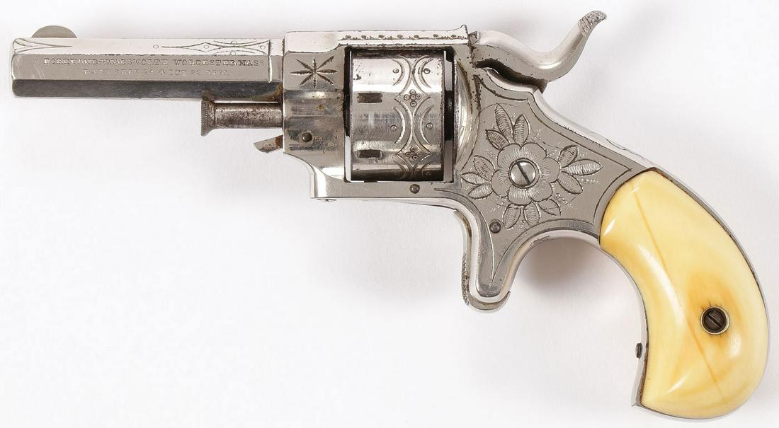 A FOREHAND & WADSWORTH SIDE HAMMER .22 CAL: A FOREHAND & WADSWORTH SIDE HAMMER .22 CAL. With engraved nickel frame and birdshead butt. In good condition. SN 30370. NO INTERNATIONAL SHIPPING AND SHIPPING RESTRICTIONS TO SOME STATES. SHIPPING NOT