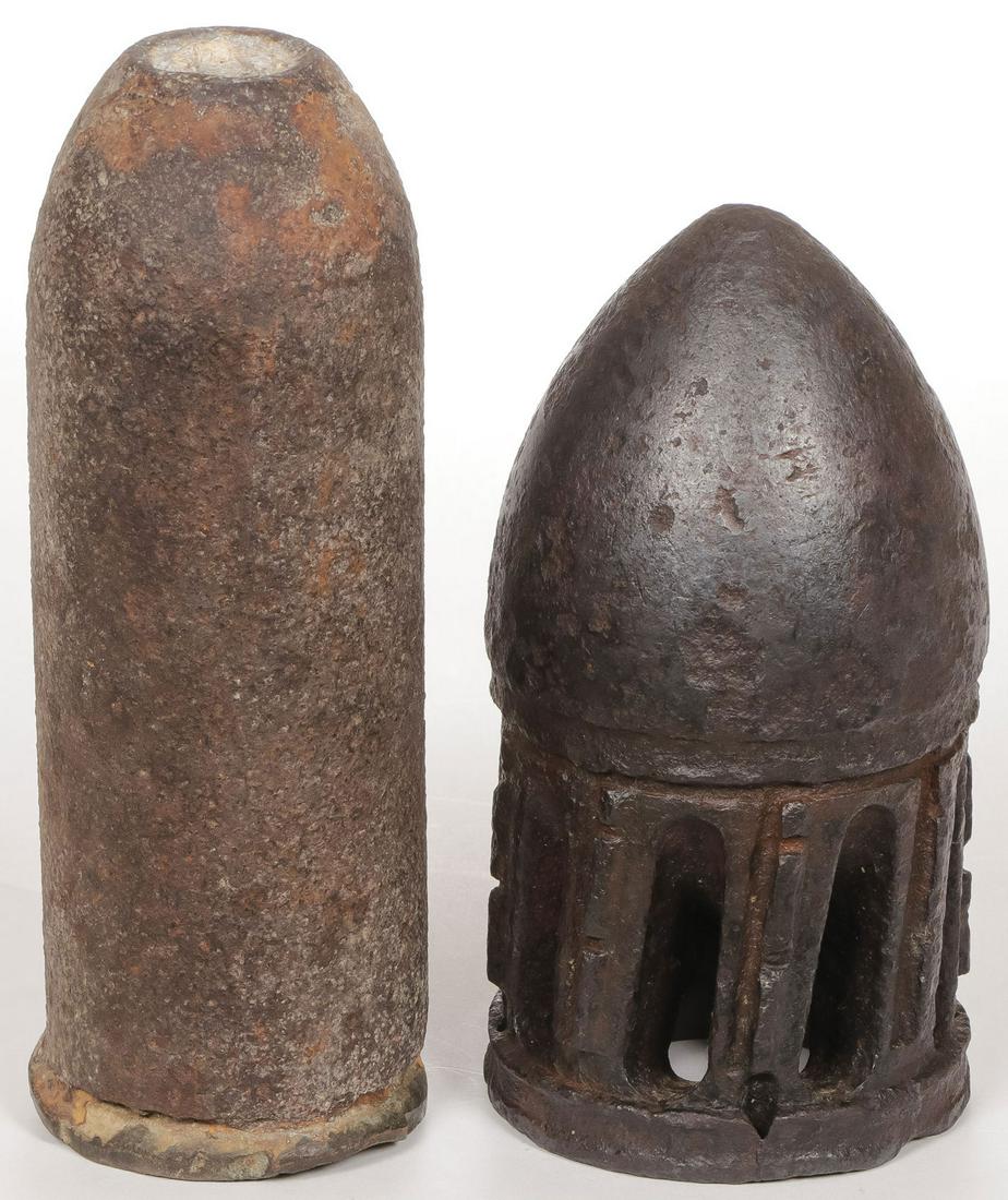 PAIR OF CIVIL WAR ARTILLERY SHELLS: PAIR OF CIVIL WAR ARTILLERY SHELLS. Greatest height 8.25 inches. SHIPPING NOTICE: Jackson's is your sole and only source for one stop packing and shipping. With over 50 years of experience, our profe