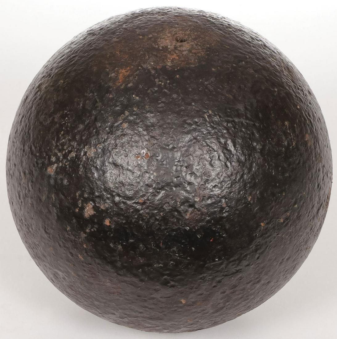 MASSIVE CIVIL WAR 67 POUND CANNON BALL: MASSIVE CIVIL WAR 67 POUND CANNON BALL.Comprising a smooth bore Federal Navy shell, the top with inset Navy Water-Cap, paper time fuse, stamped ORD, anchor mark and date of 1858. Diameter approximatel