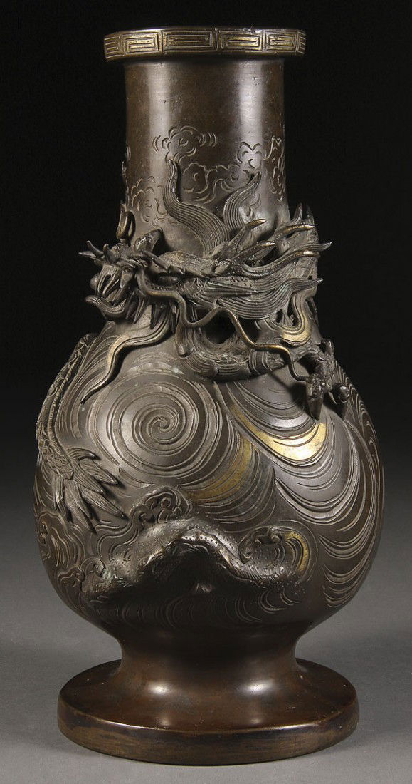 64 A GOOD JAPANESE BRONZE "DRAGON" VASE, MEIJI PERIOD